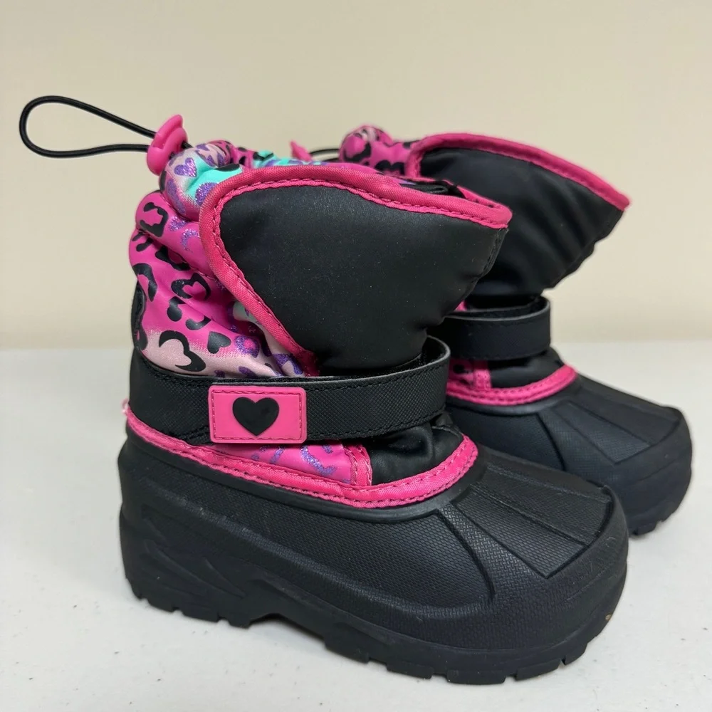 🆕 Fuchsia Pink Black Boots Girl’s 10 Snow Rain Winter Warm Galoshes Outdoor Ski